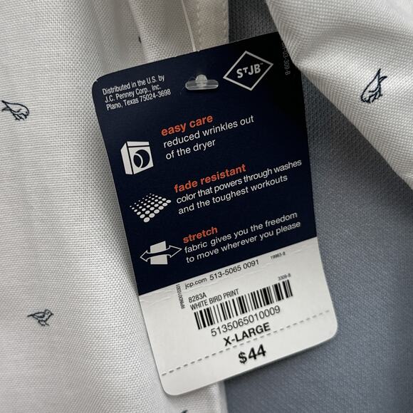 St Johns Bay Dress Shirt XL White Birds Business Career Office Button Down New - Picture 7 of 13